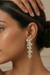 Buy_Prihan Luxury Jewelry_Silver Plated Stones, Crystals Floral Cutwork Earrings _at_Aza_Fashions