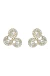 Shop_Prihan Luxury Jewelry_Gold Plated Pearls, Stones Cluster Stud Earrings _at_Aza_Fashions