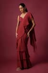 Buy_Mehak Murpana_Red Georgette Ruffles, Embroidery Sweetheart Neck Pre-draped Saree With Corset _at_Aza_Fashions