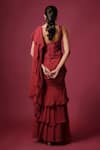Shop_Mehak Murpana_Red Georgette Ruffles, Embroidery Sweetheart Neck Pre-draped Saree With Corset _at_Aza_Fashions
