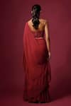 Shop_Mehak Murpana_Red Georgette Embroidery Sweetheart Neck Pre-draped Ruffle Saree With Blouse _at_Aza_Fashions