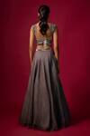 Shop_Mehak Murpana_Silver Organza Sequins, Tassels Sweetheart Neck Placement Embroidered Skirt Set _at_Aza_Fashions