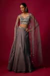 Buy_Mehak Murpana_Silver Organza Sequins, Tassels Sweetheart Neck Placement Embroidered Skirt Set _at_Aza_Fashions