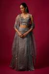 Buy_Mehak Murpana_Silver , Silk Sequins, Mirrors Sweetheart Embroidered Skirt Set _at_Aza_Fashions