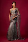 Buy_Mehak Murpana_Grey , Silk Sequins, Mirrors Sweetheart Embroidered Skirt Set _at_Aza_Fashions