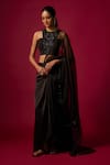 Buy_Mehak Murpana_Black Organza, Satin Sequins Round Neck Embroidered Blouse Draped Skirt Set _at_Aza_Fashions