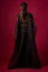 Shop_Mehak Murpana_Black Organza, Satin Sequins Sweetheart Neck Embroidered Cape Skirt Set _at_Aza_Fashions