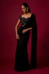 Buy_Mehak Murpana_Black Georgette Embroidery, Sequins Sweetheart Neck Pre-draped Saree With Blouse _at_Aza_Fashions