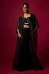 Buy_Mehak Murpana_Black Organza, Georgette Sequins, Beads Sweetheart Neck Sheer Cape Skirt Set _at_Aza_Fashions