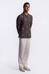 Balance by Rohit Bal_Brown Linen Stripe Print Shirt _Online_at_Aza_Fashions