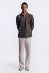 Buy_Balance by Rohit Bal_Brown Linen Stripe Print Shirt _Online_at_Aza_Fashions
