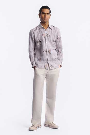 Balance by Rohit Bal_Grey Linen Stripe Pattern Shirt _Online_at_Aza_Fashions
