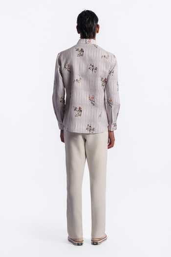 Shop_Balance by Rohit Bal_Grey Linen Stripe Pattern Shirt _at_Aza_Fashions