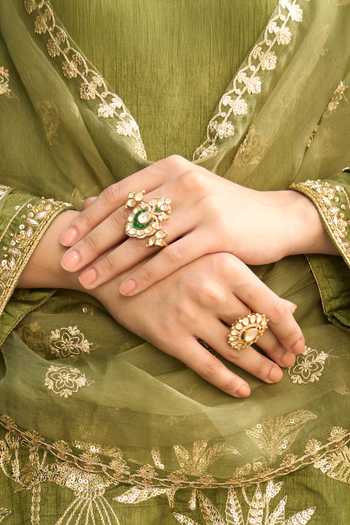 Buy_Kaari_Green Stones, Crystals Namita Polki Ring _at_Aza_Fashions