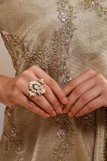 Shop_Kaari_Green Stones, Crystals Namita Polki Ring _Online_at_Aza_Fashions