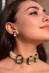 Buy_Prestones_White Pearls, Stones Polki Enamel Necklace And Earrings Set _at_Aza_Fashions