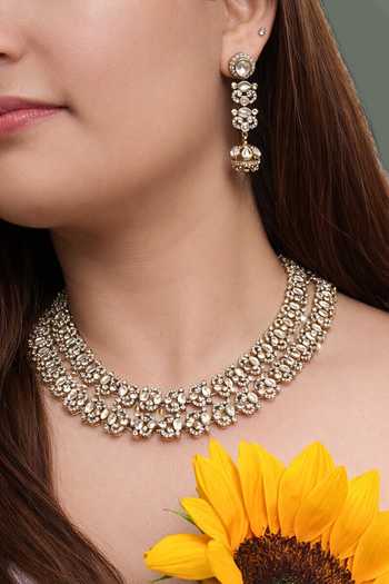 Buy_Prestones_Gold Plated Polki, Zircon Necklace And Earrings Set _at_Aza_Fashions