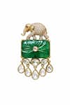 Shop_Prestones_Green Stones, Crystals Elephant Polki Brooch _at_Aza_Fashions