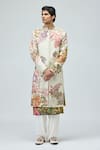 Varun Bahl_Ivory Modal, Dupion Embroidery Sherwani Set _Online_at_Aza_Fashions
