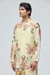 Buy_Varun Bahl_Green Modal, Dupion Floral Print Nehru Jacket _Online_at_Aza_Fashions