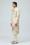 Buy_Varun Bahl_Beige Modal, Dupion Embroidery Floral Sherwani Set _Online_at_Aza_Fashions
