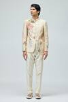 Buy_Varun Bahl_Beige Modal, Dupion Embroidery Floral Bandhgala And Pant Set _at_Aza_Fashions