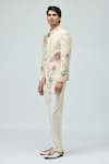Varun Bahl_Beige Modal, Dupion Embroidery Floral Bandhgala And Pant Set _Online_at_Aza_Fashions