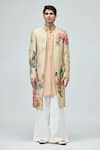 Buy_Varun Bahl_Beige Modal, Dupion Embroidery Sherwani Jacket _at_Aza_Fashions
