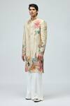 Shop_Varun Bahl_Beige Modal, Dupion Embroidery Sherwani Jacket _Online_at_Aza_Fashions