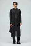 Buy_Varun Bahl_Black Modal, Dupion Sequins, Beads Floral Embroidered Sherwani Jacket _at_Aza_Fashions