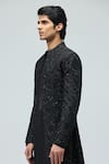 Shop_Varun Bahl_Black Modal, Dupion Sequins, Beads Floral Embroidered Sherwani Jacket _Online_at_Aza_Fashions
