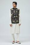 Varun Bahl_Black Chanderi Silk Embroidery, Zari Nehru Jacket _at_Aza_Fashions