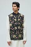 Buy_Varun Bahl_Black Chanderi Silk Embroidery, Zari Nehru Jacket _at_Aza_Fashions