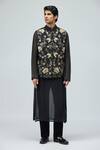 Buy_Varun Bahl_Black Chanderi Silk Embroidery, Zari Nehru Jacket 