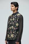 Shop_Varun Bahl_Black Chanderi Silk Embroidery, Zari Nehru Jacket 