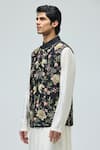 Varun Bahl_Black Chanderi Silk Embroidery, Zari Nehru Jacket _Online