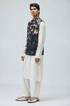 Varun Bahl_Black Chanderi Silk Floral Embroidered Nehru Jacket _Online_at_Aza_Fashions