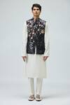 Buy_Varun Bahl_Black Chanderi Silk Floral Embroidered Nehru Jacket _Online_at_Aza_Fashions