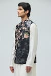 Shop_Varun Bahl_Black Chanderi Silk Floral Embroidered Nehru Jacket _Online_at_Aza_Fashions