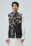 Buy_Varun Bahl_Black Chanderi Silk Floral Embroidered Nehru Jacket _at_Aza_Fashions