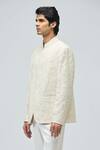Varun Bahl_Ivory Modal, Dupion Embroidery Bandhgala _Online_at_Aza_Fashions