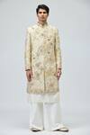Buy_Varun Bahl_Gold Brocade Embroidery, Zari Woven Sherwani Set _at_Aza_Fashions