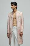 Shop_Varun Bahl_Pink Modal, Dupion Embroidery Sherwani _Online_at_Aza_Fashions