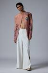 Shop_Varun Bahl_Pink Viscose, Tissue Embroidery Bandhgala And Pant Set _Online_at_Aza_Fashions