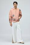 Buy_Varun Bahl_Pink Viscose, Tissue Embroidery Bomber Jacket _at_Aza_Fashions