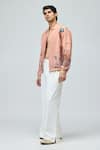 Shop_Varun Bahl_Pink Viscose, Tissue Embroidery Bomber Jacket _Online_at_Aza_Fashions