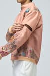 Varun Bahl_Pink Viscose, Tissue Embroidery Bomber Jacket _at_Aza_Fashions