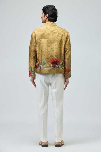 Shop_Varun Bahl_Beige Modal, Dupion Embroidery, Sequins, Beads Floral Jacket And Pant Set _at_Aza_Fashions