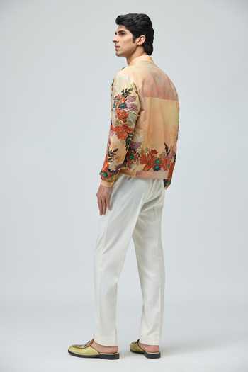 Shop_Varun Bahl_Pink Modal, Dupion Embroidery, Sequins, Beads, Stones Jacket And Pant Set _at_Aza_Fashions