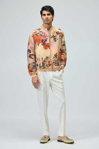 Buy_Varun Bahl_Pink Modal, Dupion Embroidery, Sequins, Beads, Stones Jacket And Pant Set _at_Aza_Fashions